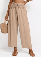Light Coffee Wide Leg Elastic Waist High Waisted Pants