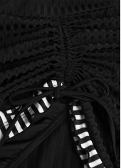 Striped Contrast Binding Black Tankini Set