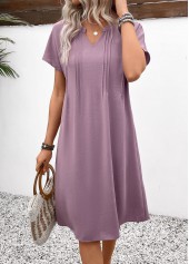 Dusty Purple A Line Short Sleeve Dress