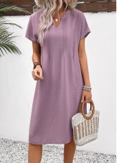Dusty Purple A Line Short Sleeve Dress