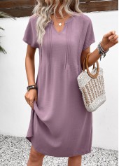 Dusty Purple A Line Short Sleeve Dress