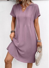Dusty Purple A Line Short Sleeve Dress