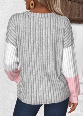 Plus Size Light Grey Patchwork Long Sleeve Sweatshirt