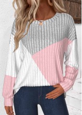 Plus Size Light Grey Patchwork Long Sleeve Sweatshirt