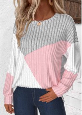 Plus Size Light Grey Patchwork Long Sleeve Sweatshirt
