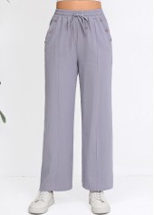 Grey Straight Leg Elastic Waist Drawstring High Waisted Pants