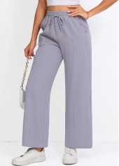 Grey Straight Leg Elastic Waist Drawstring High Waisted Pants