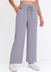 Grey Straight Leg Elastic Waist Drawstring High Waisted Pants