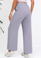 Grey Straight Leg Elastic Waist Drawstring High Waisted Pants