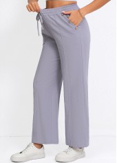 Grey Straight Leg Elastic Waist Drawstring High Waisted Pants