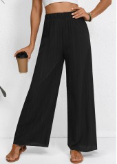 Black Wide Leg Elastic Waist High Waisted Pants