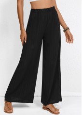 Black Wide Leg Elastic Waist High Waisted Pants