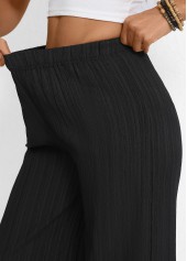 Black Wide Leg Elastic Waist High Waisted Pants