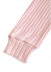 Button Light Pink Long Sleeve Split Neck Sweatshirt