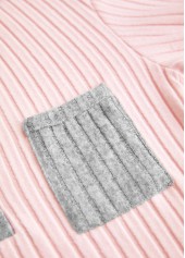 Button Light Pink Long Sleeve Split Neck Sweatshirt