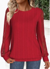 Lace Red Long Sleeve Round Neck Sweatshirt