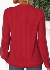 Lace Red Long Sleeve Round Neck Sweatshirt