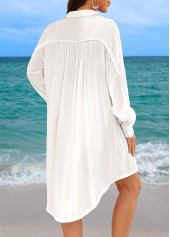 Button White Turn Down Collar Cover Up