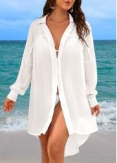 Button White Turn Down Collar Cover Up