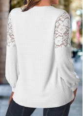 Lace Raw White Long Sleeve Split Neck Blouse