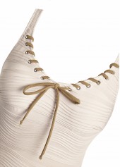 Bowknot Jacquard Beige One Piece Swimdress