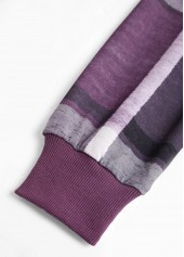 Plaid Zipper Purple Long Sleeve Stand Collar Jacket