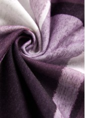 Plaid Zipper Purple Long Sleeve Stand Collar Jacket