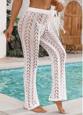 Hollow Drawstring Vacation White Beach Pants