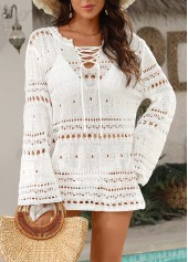 White Color Lace Up Cover Up