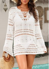 White Color Lace Up Cover Up
