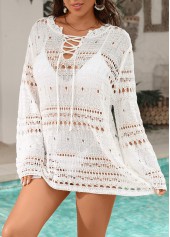 White Color Lace Up Cover Up