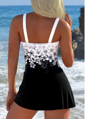Floral Print Tie Black One Piece Swimdress