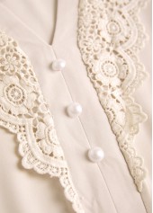 Embroidery Beige Long Sleeve Split Neck Blouse