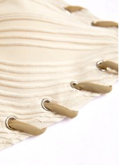 Tie Eyelet Jacquard Beige Bikini Set