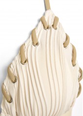 Tie Eyelet Jacquard Beige Bikini Set