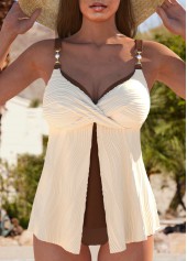 Criss Cross Jacquard Beige Tankini Set