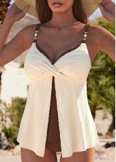 Criss Cross Jacquard Beige Tankini Set