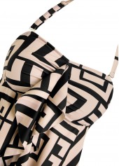 Plus Size Light Coffee Geometric Print Ruffle Tankini Set