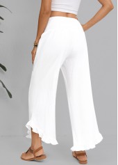 White Wide Leg Elastic Waist High Waisted Pants