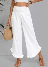 White Wide Leg Elastic Waist High Waisted Pants
