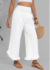 White Wide Leg Elastic Waist High Waisted Pants