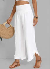 White Wide Leg Elastic Waist High Waisted Pants