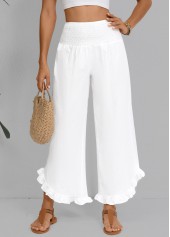 White Wide Leg Elastic Waist High Waisted Pants