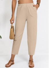 Elastic Waist Light Camel High Waisted Pants
