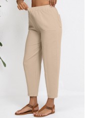Elastic Waist Light Camel High Waisted Pants