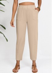 Elastic Waist Light Camel High Waisted Pants