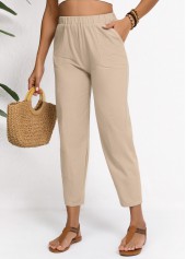 Elastic Waist Light Camel High Waisted Pants