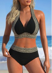 Tie Patchwork Jacquard Black Bikini Set