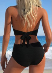 Tie Patchwork Jacquard Black Bikini Set