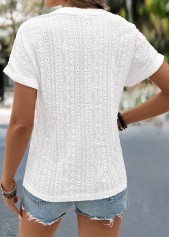 Lace White Short Sleeve Split Neck Blouse